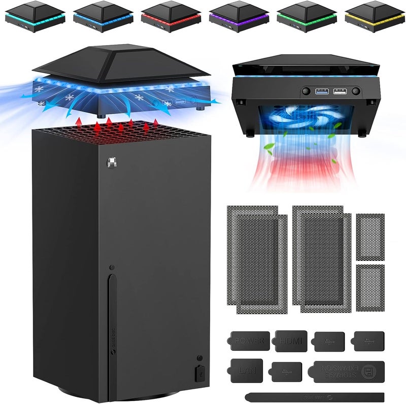 FASTSNAIL Cooling Fan Dust Cover for Xbox Series X Console, Cooling System with RGB Light, 3.0&2.0 USB Port, Dust Proof Filter, Low Noise Top Fan with 3 Gears, Rubber Dust Plugs, Series X Accessories - Image 1
